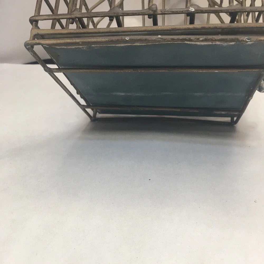 Vintage Iron Metal Bird Cage With Bird On Top w/ Hinge opening,pull Out Tray